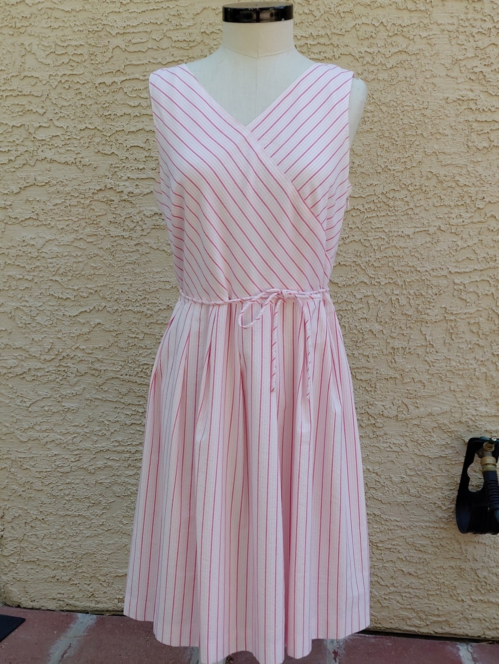 Talbots Pink and White Striped Sleeveless Dress, Size 14 Petite